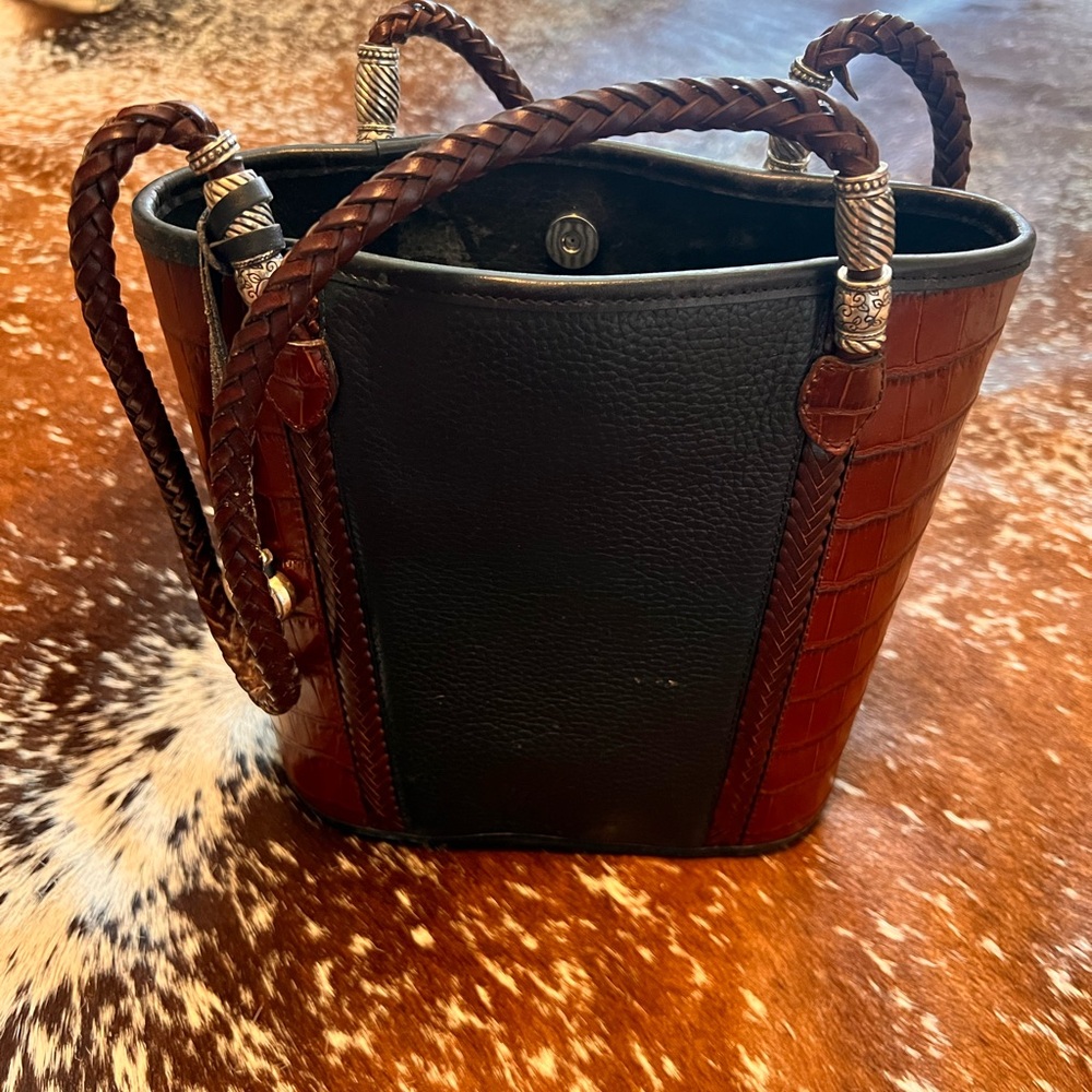 Brighton Black and Brown Tote Bag with Braided Handles